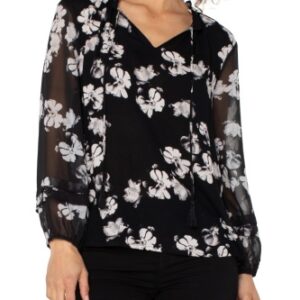 long slv popover shirred woven blouse